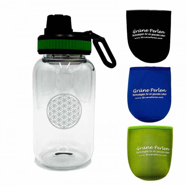 Glasflasche Lara Lebensblume | 700ml (Farbe unserer Wahl)