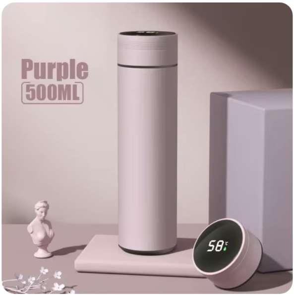 Thermosflasche für kalte & heiße Getränke mit Temperaturanzeige purple